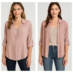 NWT‎ Sofia Made in Italy Linen Cotton Blend Button Up Blouse Open Front Pink
